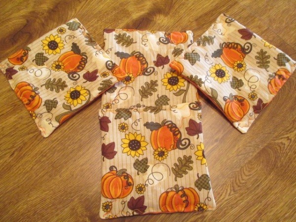 Sunflower & Pumpkin Patch Print Handmade Quilted Coffee Cup, Beverage Coasters