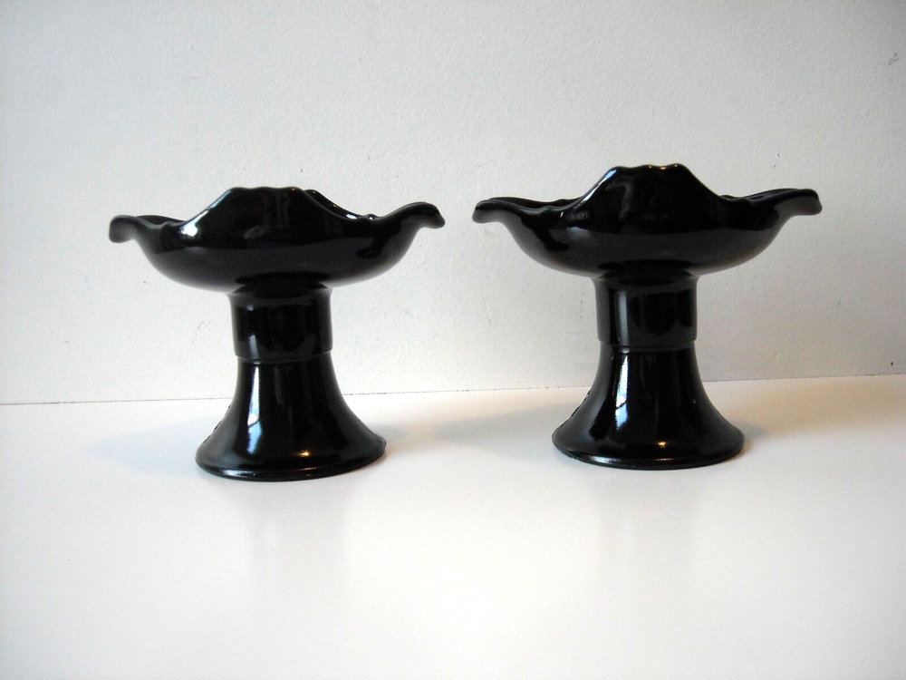 2 Black Amethyst Candleholders Unique Design Maker Unknown