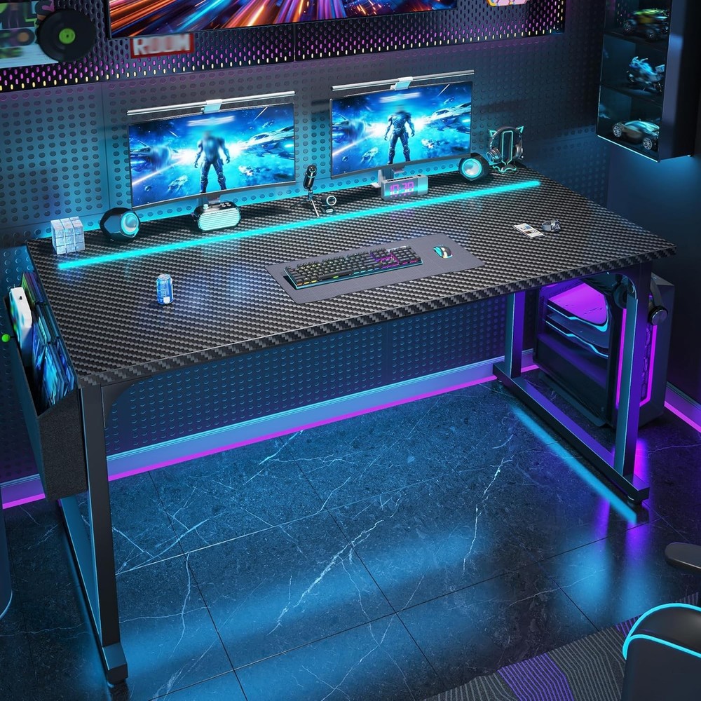 55 Inch Small Space Office Home Computer Desk LED Light Study Desk Writing Table