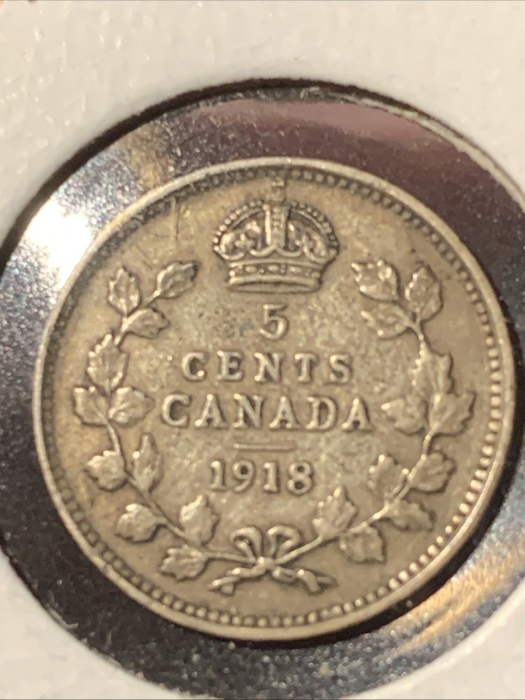 1918 Canada 5 Cents Silver ~ BETTER GRADE ~