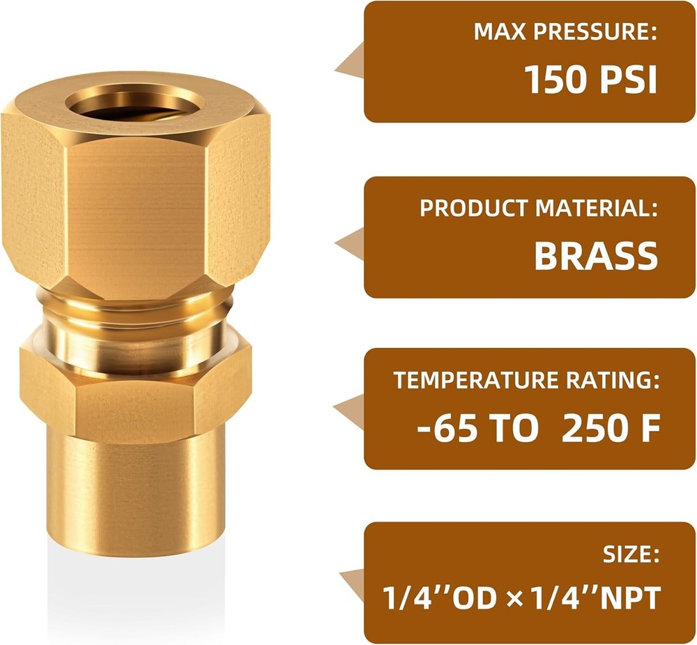 Brass compression tube pipe fitting connector 3/8" (inner diameter),