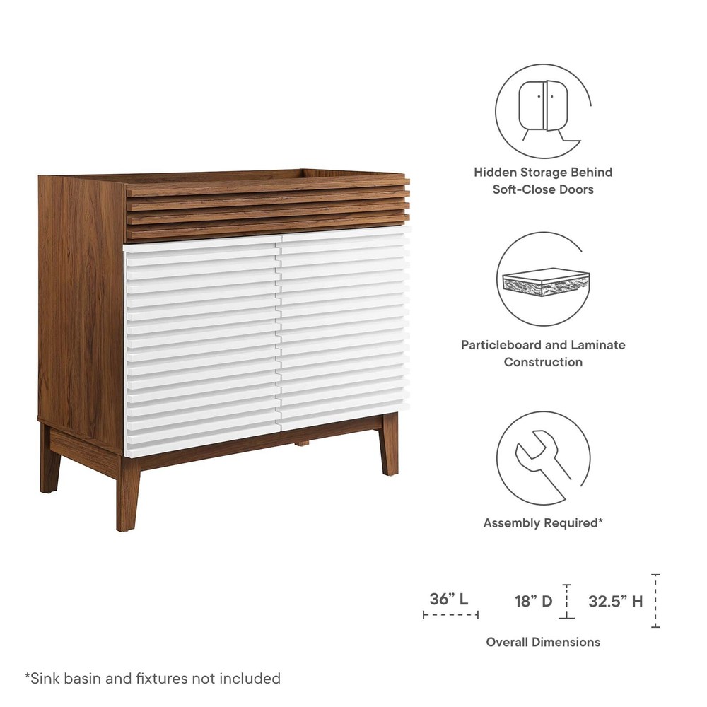 Modway Render 36" Bathroom Vanity Cabinet in White Walnut