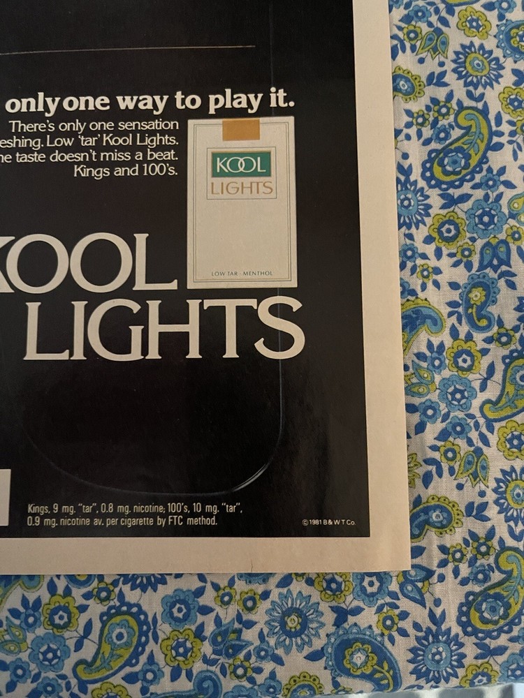 Vintage 1982 Kool Lights Cigarettes Print Ad