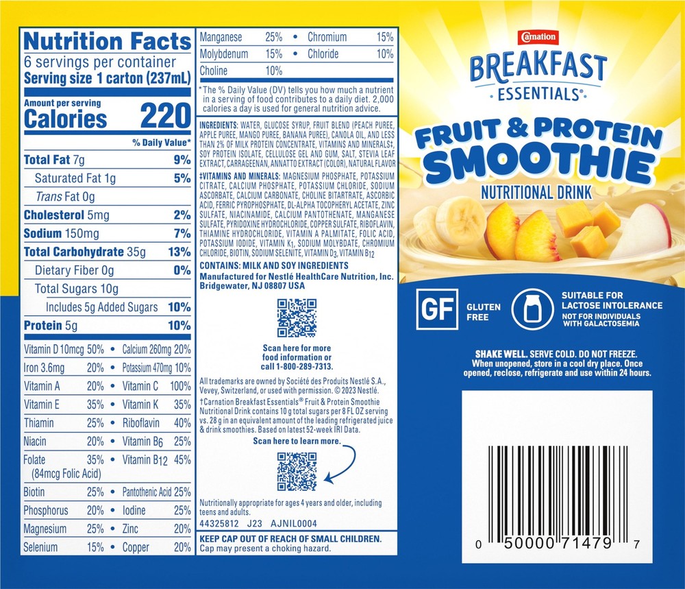 Carnation Breakfast Essentials Fruit & Protein Smoothie Nutritional Drink Shakes
