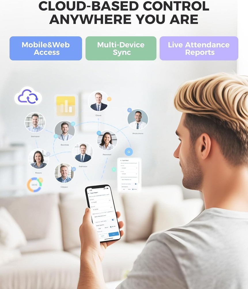 NGTeco Time Clock Cloud-Based with Touch Screen, 4-in-1 Remote Control
