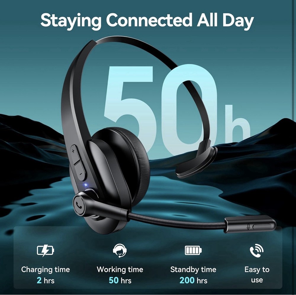 Bluetooth Headset with USB Dongle for Computer, Single-Ear Wireless Headset w...