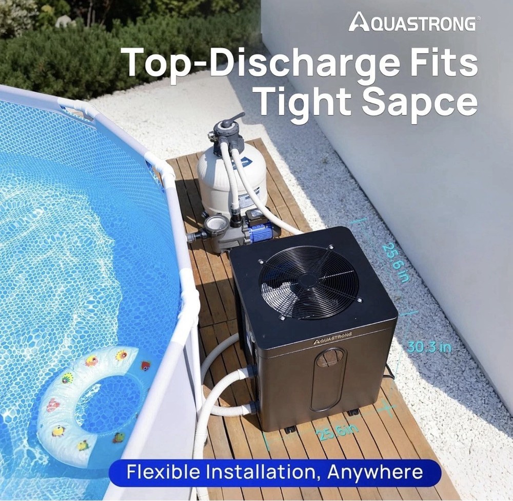 AQUASTRONG 39,000 BTU Top Discharge Inverter Swimming Pool Heat Pump, 9,000 Gal