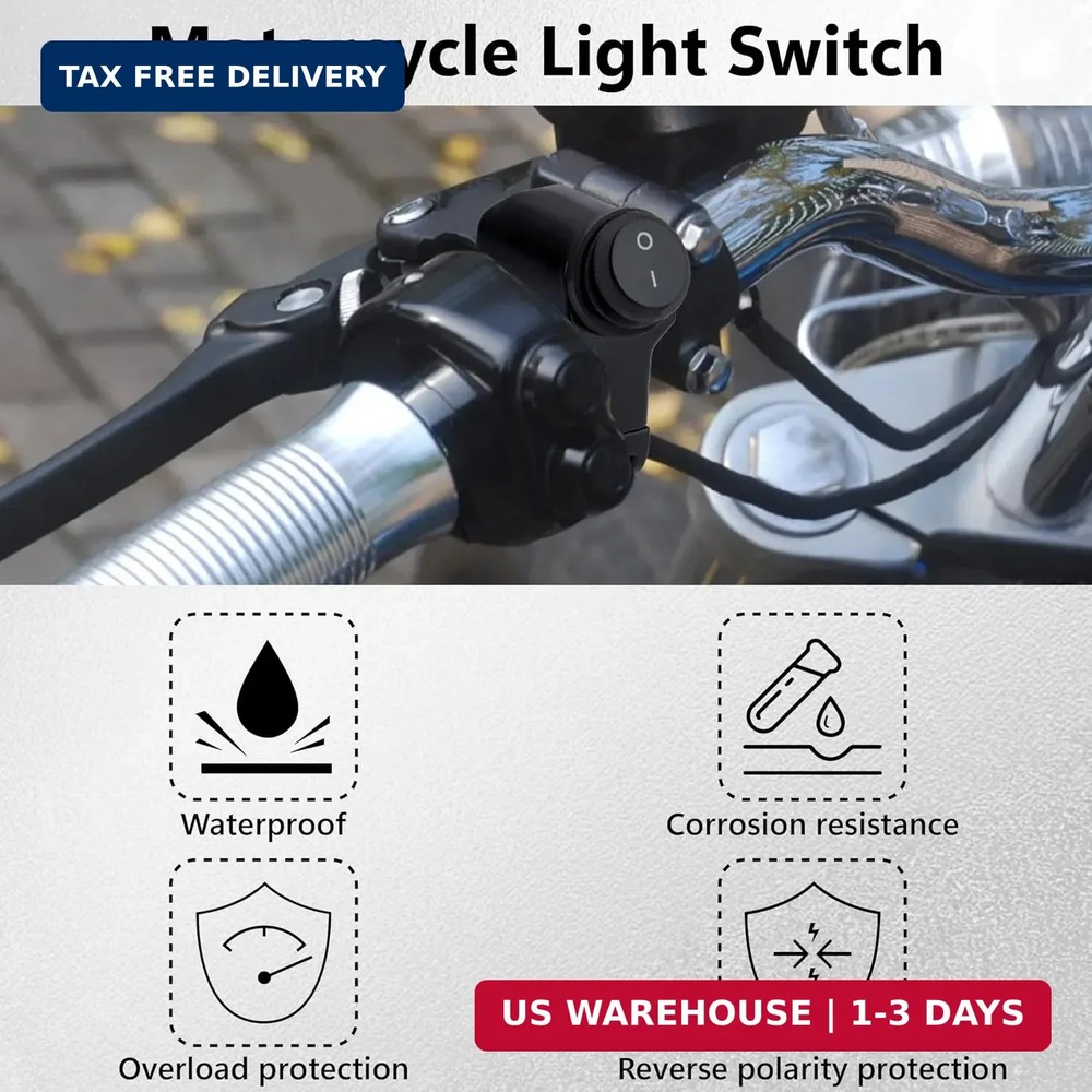 Motorcycle Handlebar Switch 12V, Waterproof Motorcycle Light Toggle Switch, Alum