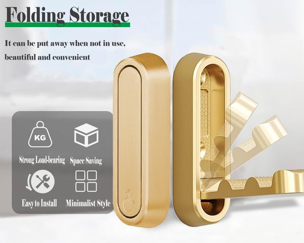 4 PCS Foldable Gold Wall Hooks Folding Coat Hook Towel Hooks Folding Wall Hoo...