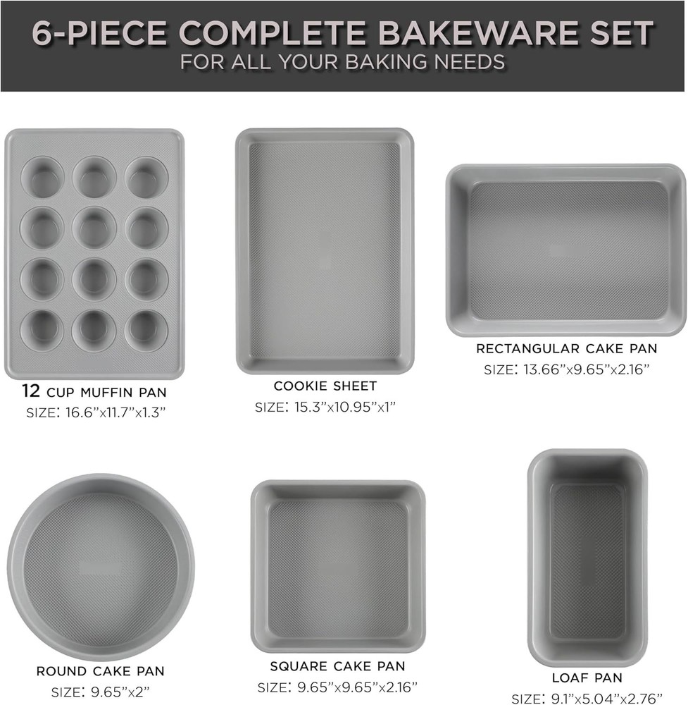 Stackable Bakeware Set - Durable, Easy Release Baking Set, Taupe, 6 Pcs