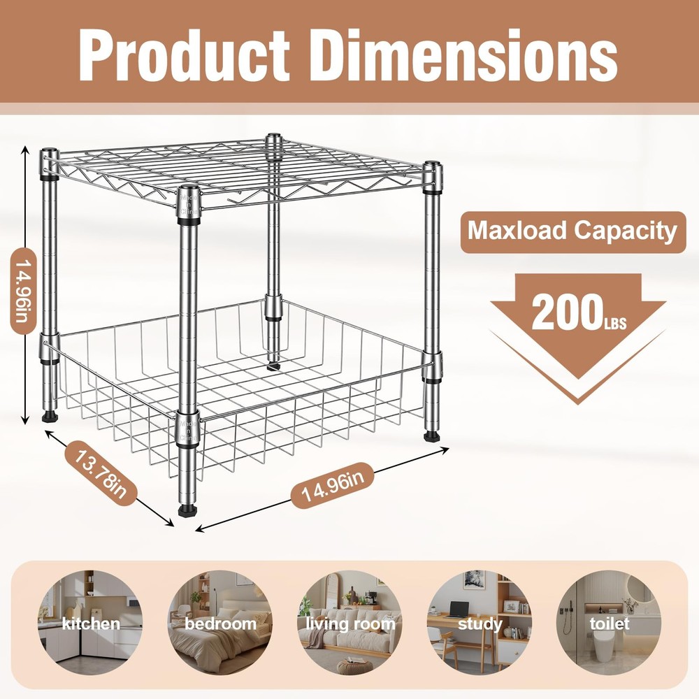 Stackable Metal Shelving Unit - Versatile Wire Rack for Garage, Pantry & Office