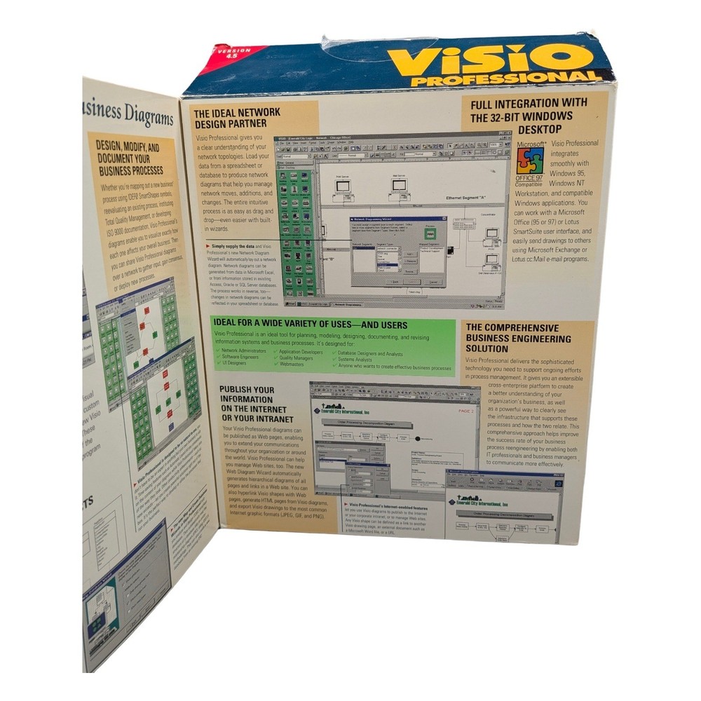 Visio Professional Version 4.5 PC Big Box Software Windows 95 NT CD-ROM 1996