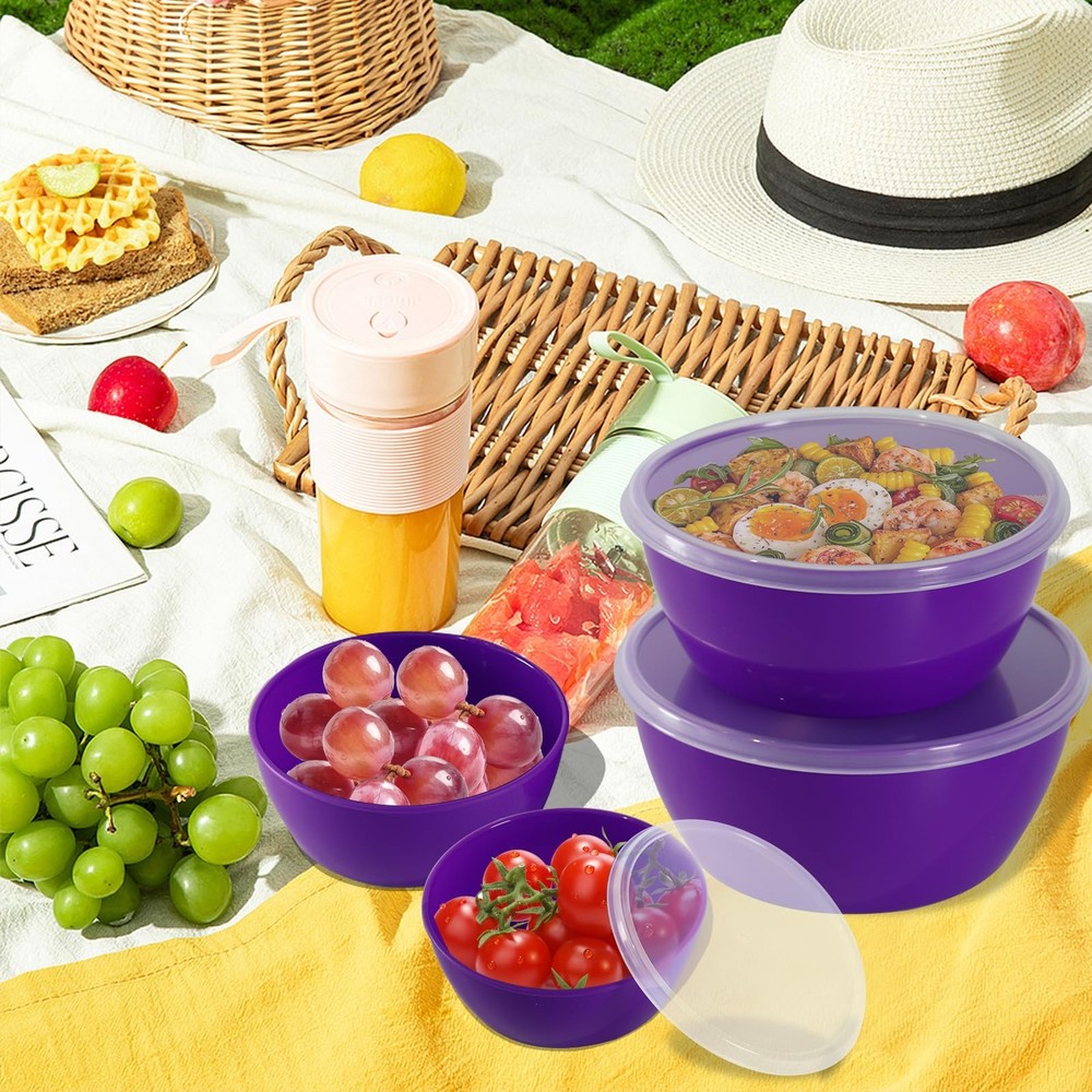 4 Piece Plastic Prep Bowls with Lids Nesting Microwave Safe