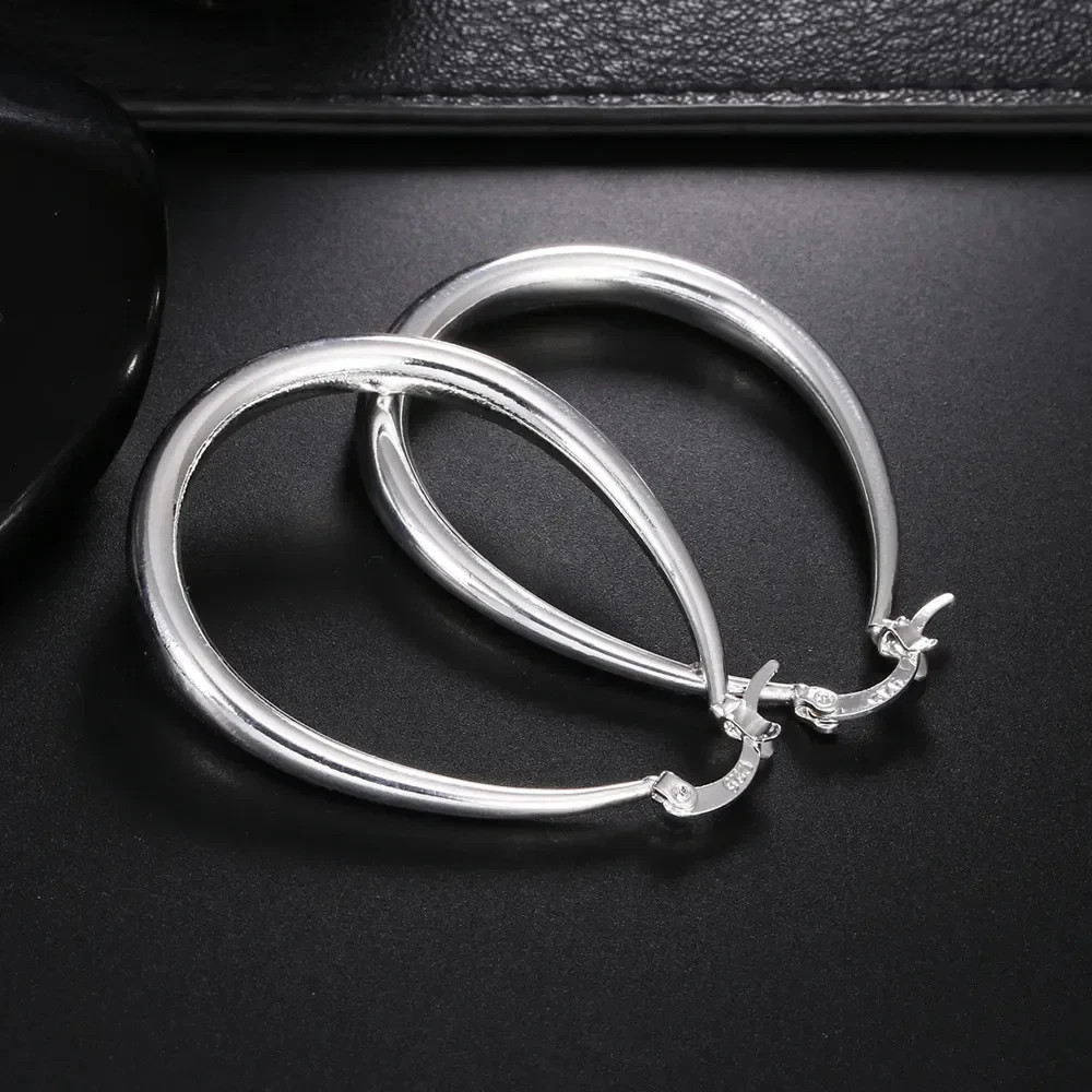 Womens 925 Sterling Solid Silver Elegant Oval Shaped Extra Large Hoop Earrings