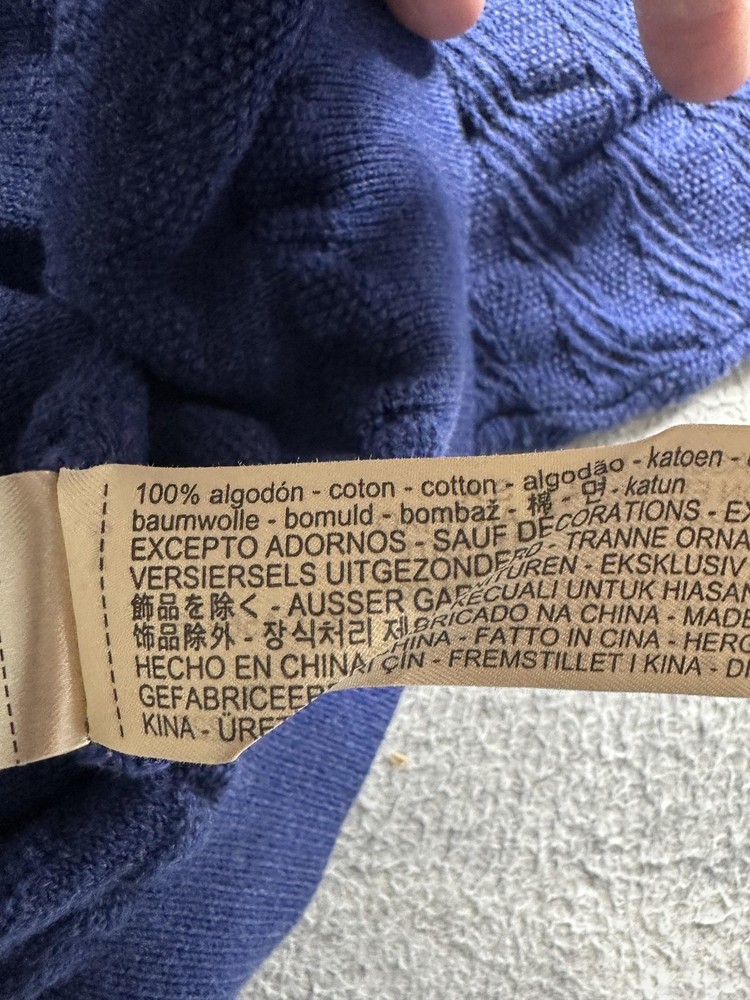 Massimo Dutti Sweater Mens Medium Blue Cotton Textured Pullover Button Collar