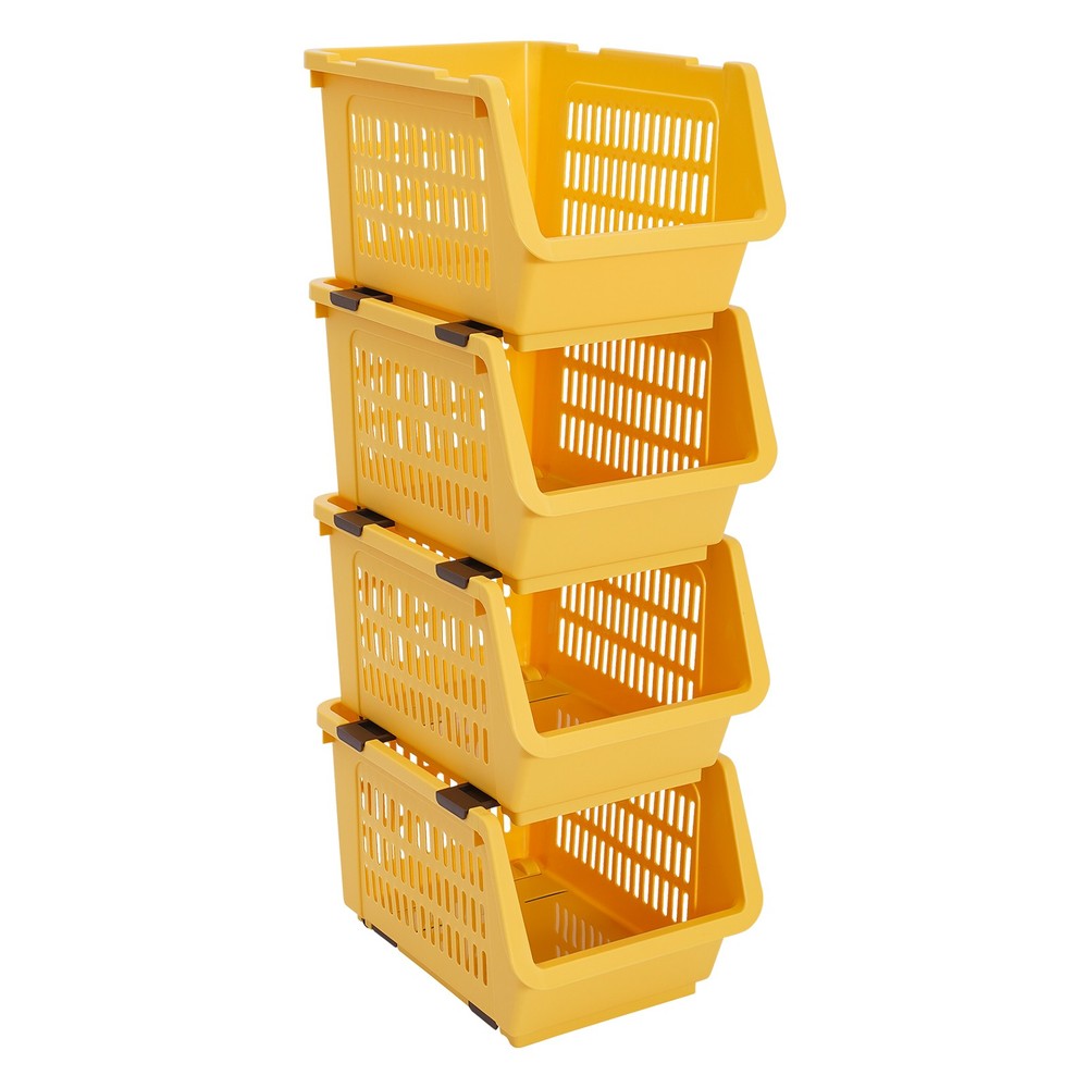 Stackable Plastic Storage Bins 4PC Yellow – Space Saving Organizer Set