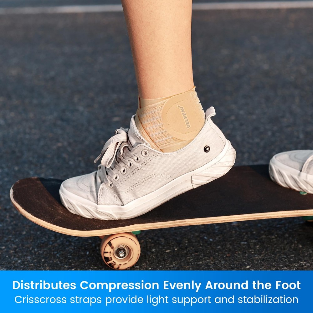 Foot & Ankle Support Brace Compression Sleeve with Adjustable Strap, Elastic ...