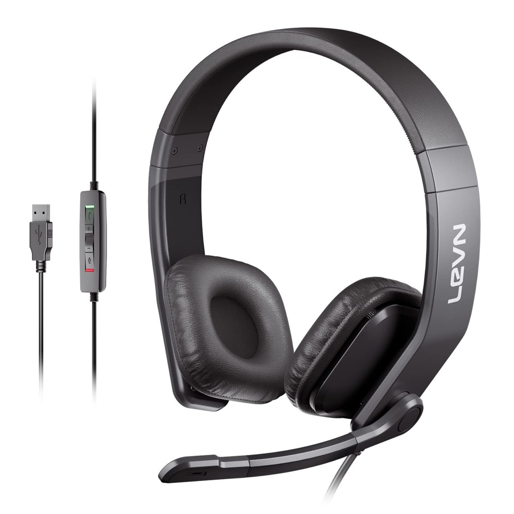 LEVN Wired Headset, USB Headset with Microphone for PC UH001