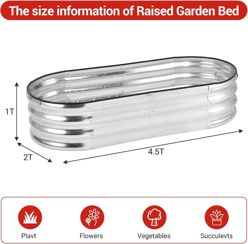 GRAVEE 2 Pack Galvanized Raised Garden Bed 4.5x2x1ft Planter Boxes Vegetables