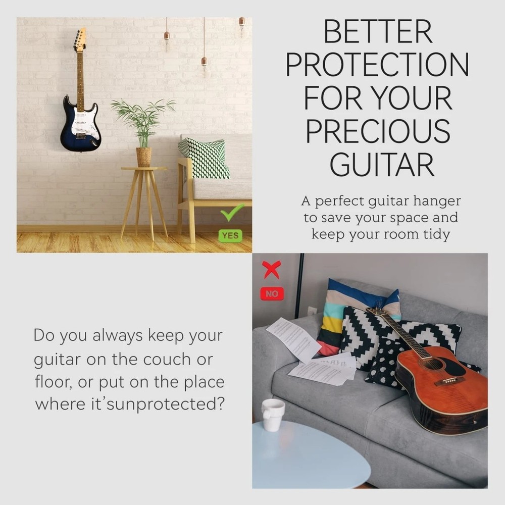 2Pcs Guitar Hangers Rack Adjustable Instrument Display Wall Mount Holder Hook US