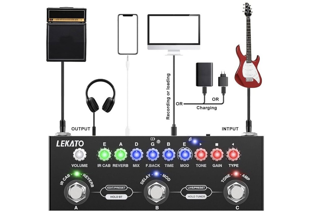 LEKATO Multi Effects Guitar Pedal, with IR Loading 9 AMP Models