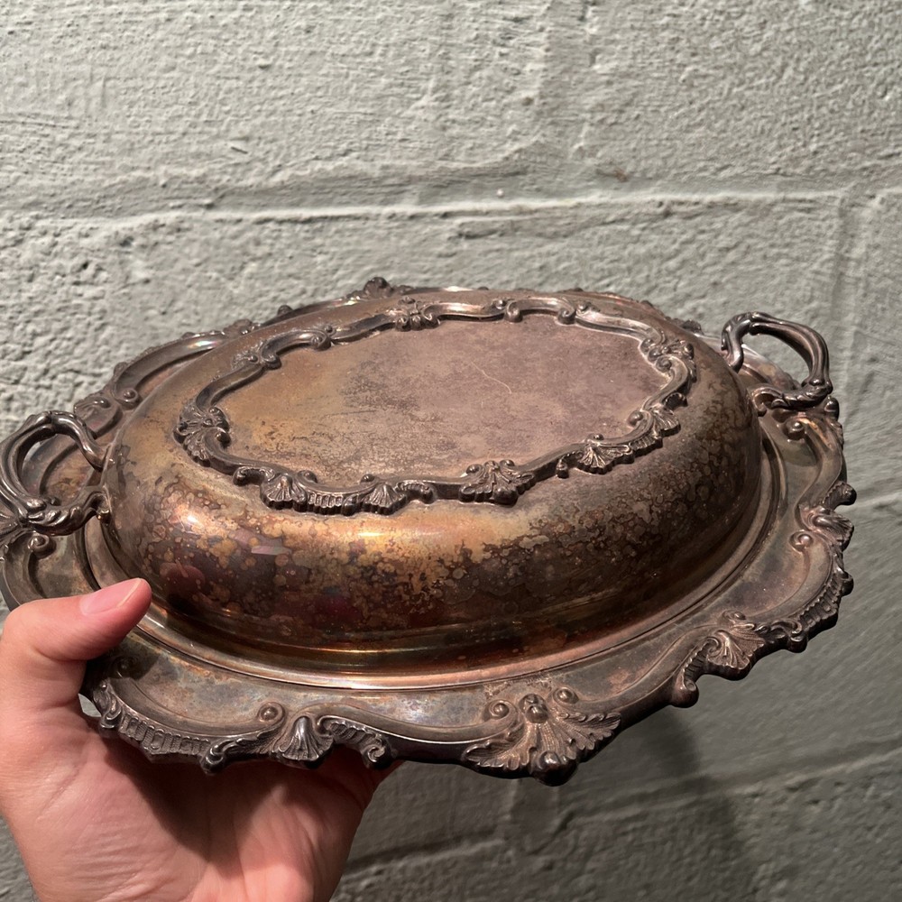 Vintage silver plate covered serving veggie dish
