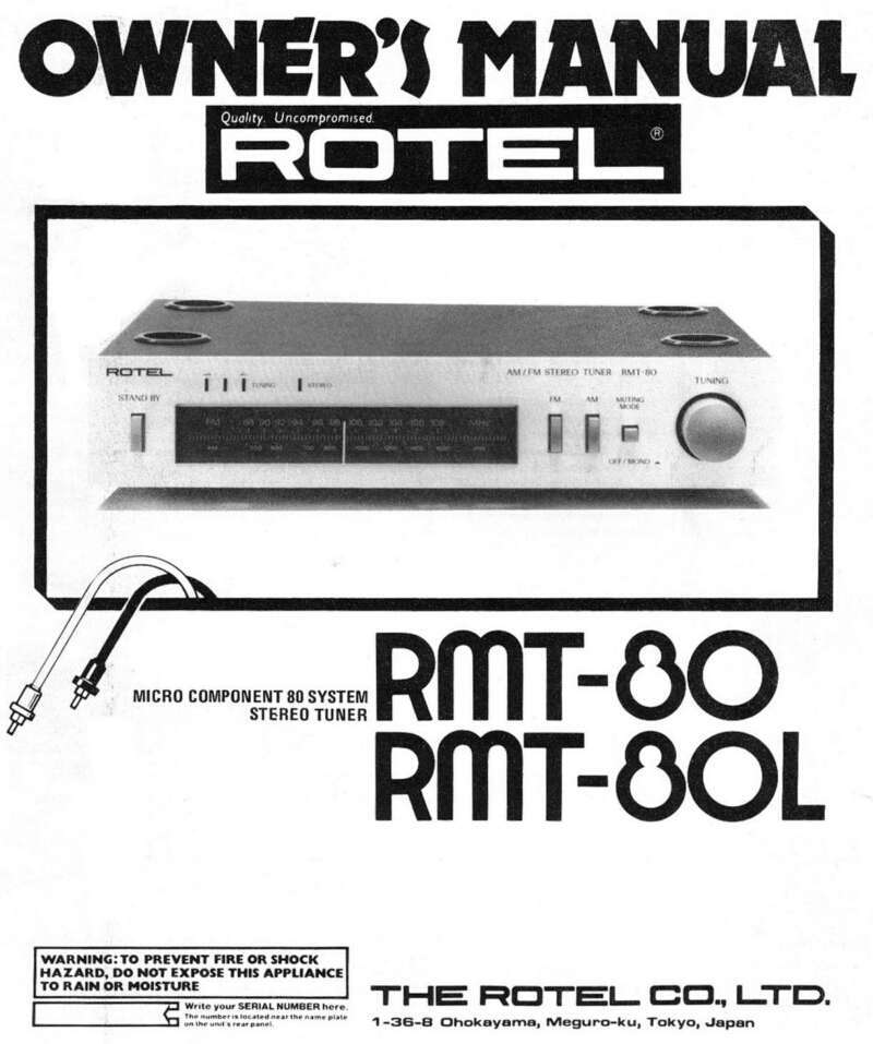 Rotel RMT-80 Tuner Owners Manual