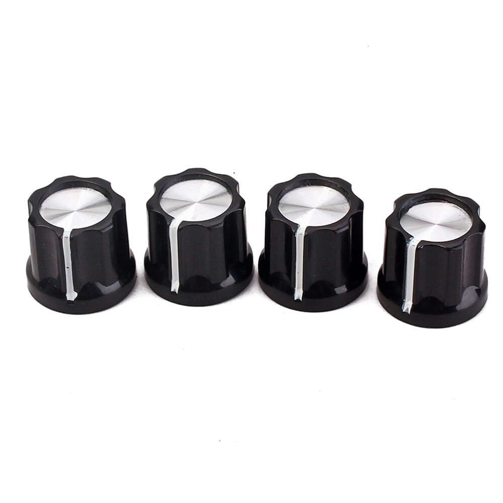 4pcs Black Silver Guitar Bass Knob Buttons D-type Shaft Pot Knobs (Black)