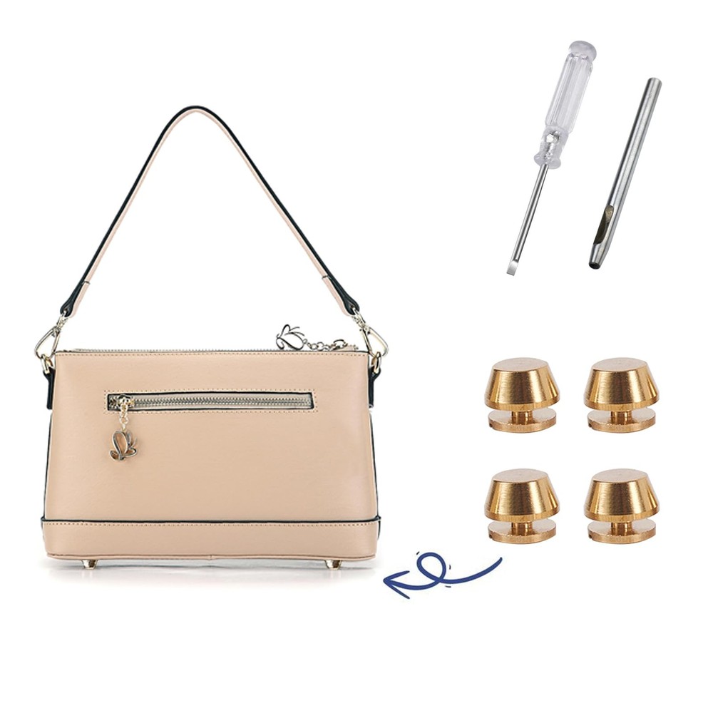 8 Sets Brass Handbag Purse Feet 10mm Rivets Solid Bottom Stud DIY Tools