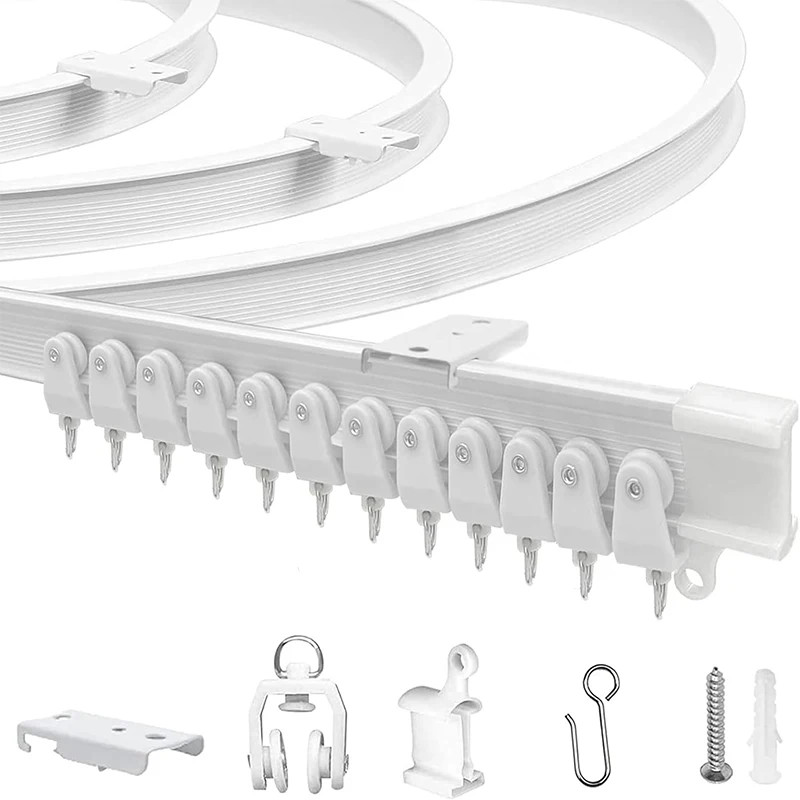 Flexible Bendable Ceiling Curtain Track Kit Durable Plastic With Multiple Hooks