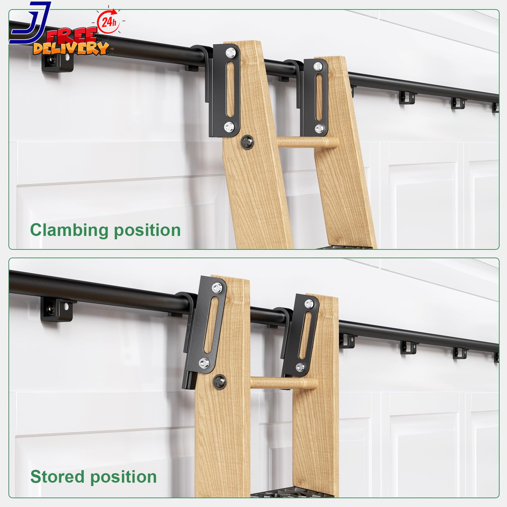 8FT Telescopic Hook on Sliding Library Ladder Hardware Includes Bottom Wheel wit