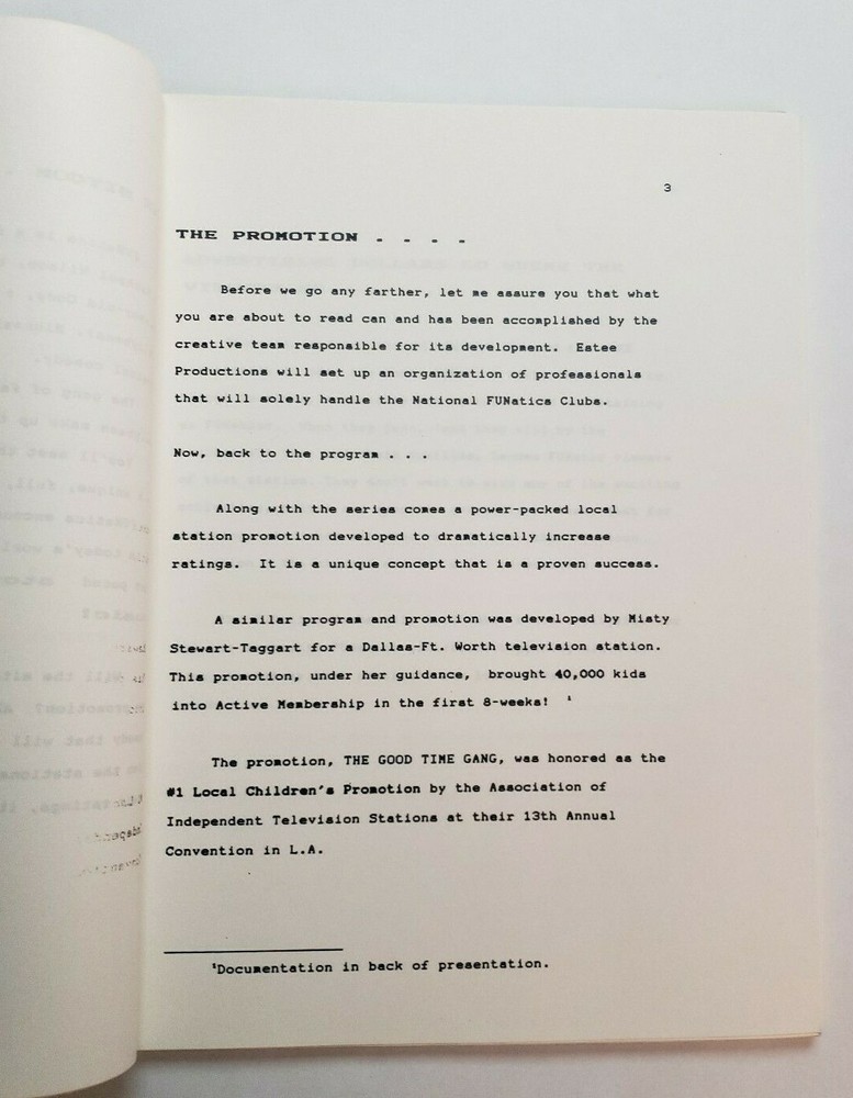 FUNATICS / Misty Stewart-Taggart 1989 Unproduced TV Script, Pilot Presentation