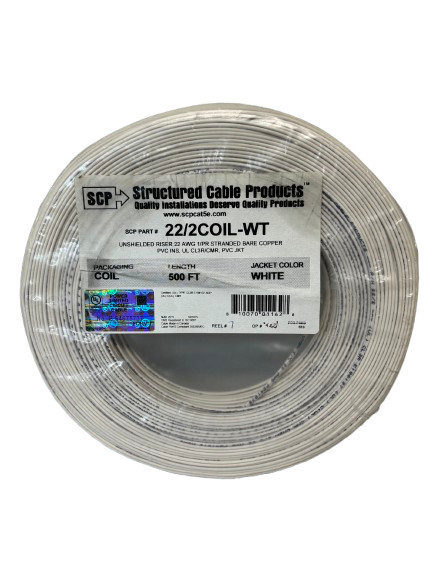 Structured Cable Products, SCP 22/2COIL-WT UNSHIELDED RISER 22 AWG 500ft - NEW!