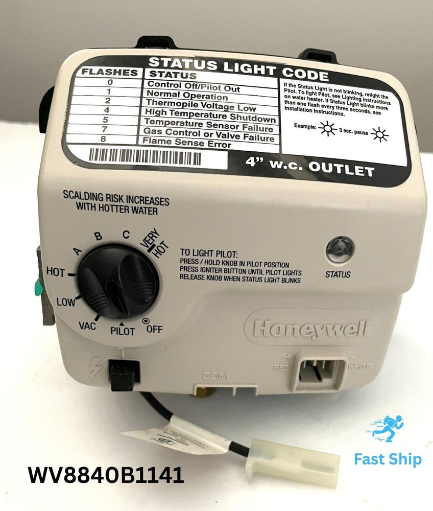 Honeywell WV8840B1141 Water Heater Gas Valve Only for AO Smith