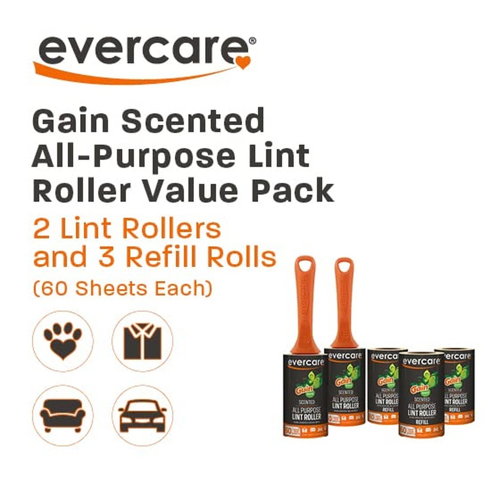 Evercare Gain Scented All-Purpose Lint Roller Value Pack with 2 Lint Rollers ...