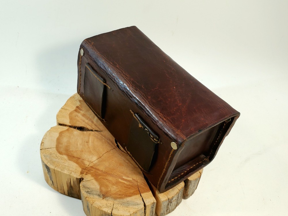 Antique leather ammunition box