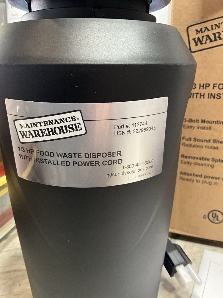 Maintenance Warehouse Food Waste Disposer 1/3 HP W Power Cord 113744 Disposal