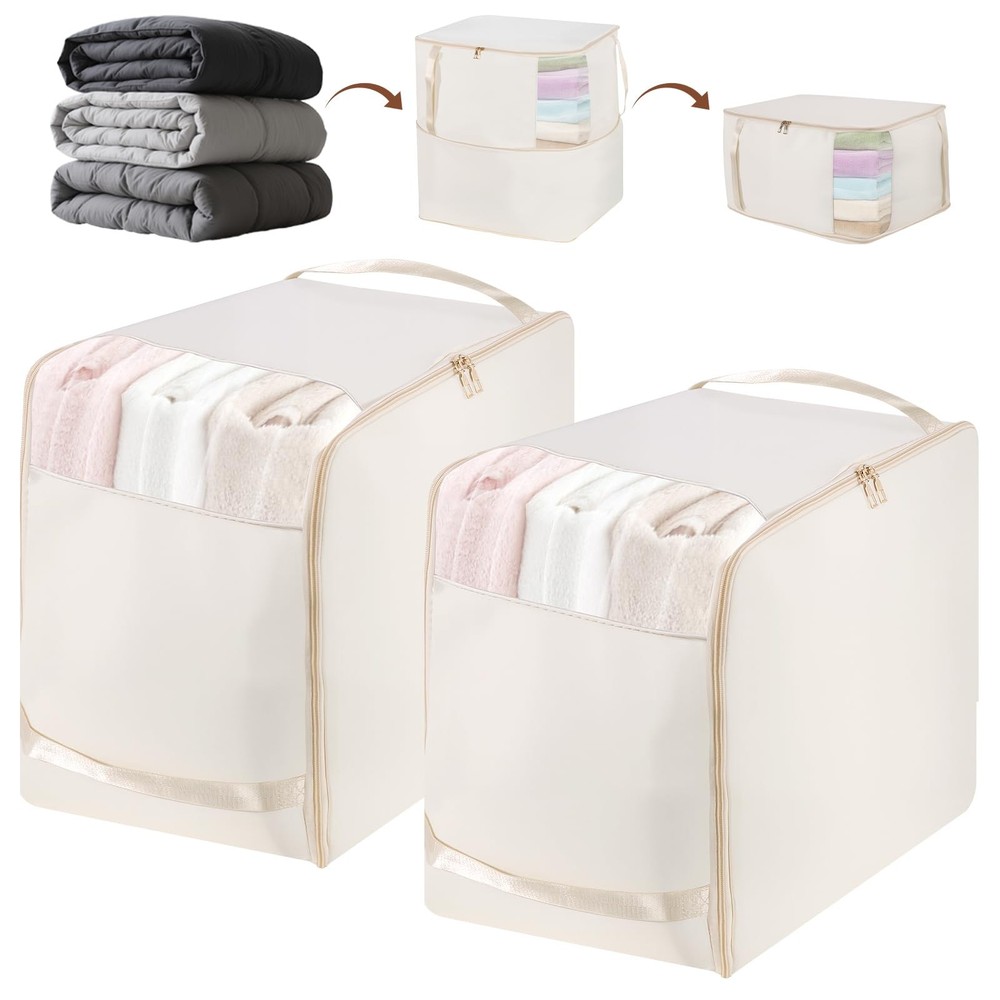 Compression Storage Bags for Down Comforters, Foldable Reusable Organizer for...