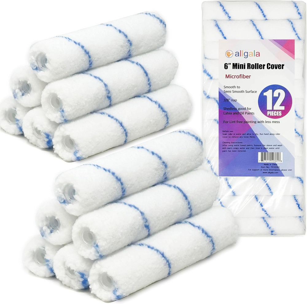 Mini Paint Roller 6" Mini 3/8" Nap Shedless Microfiber Roller Cover for
