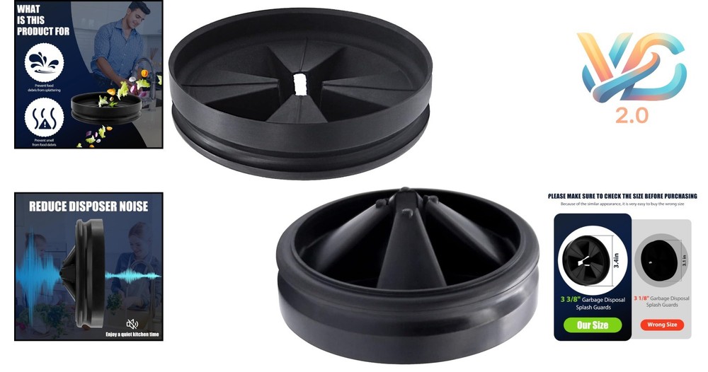 Black 3 3/8" Garbage Disposal Splash Guards Sink Baffle 2-Pack for InSinkErat...