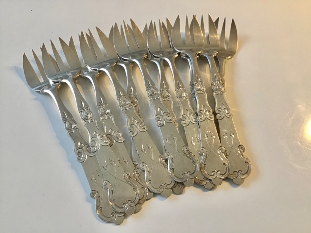 Antique Rare Dutch solid silver oyster forks 12/PS