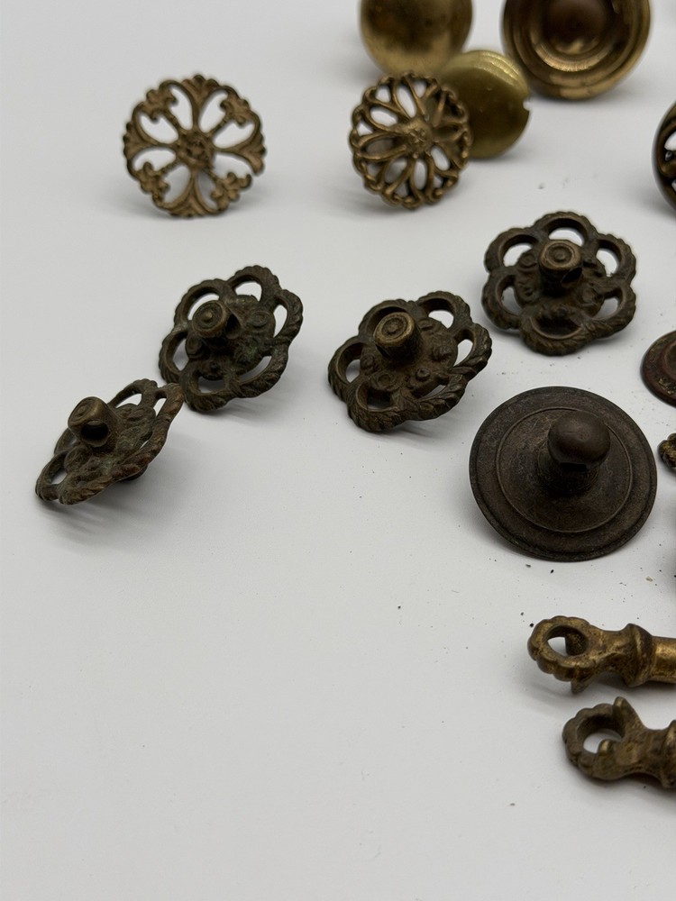 Large Lot Antique Vintage Drawer Knobs Pulls Brass Eastlake Backplates Ring Pull