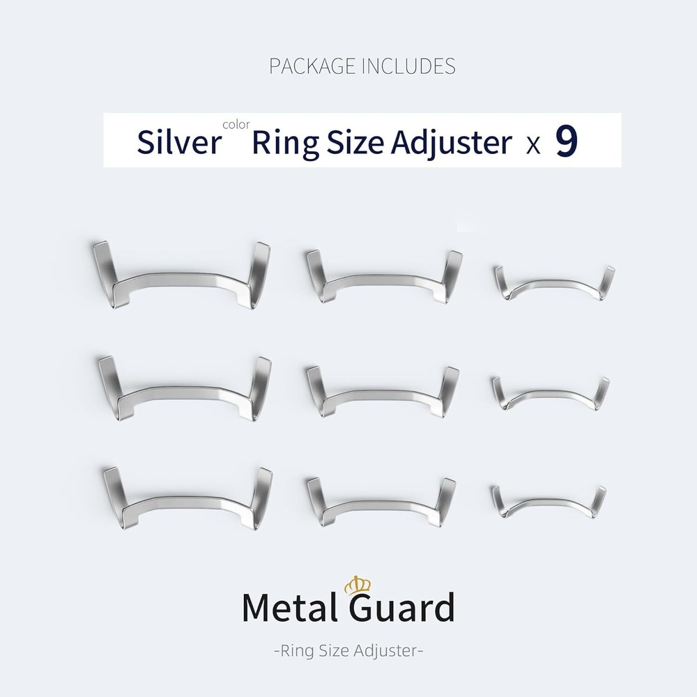 9 Pack Filled Silver Metal Ring Guard,Invisible Size Adjuster Silver-9