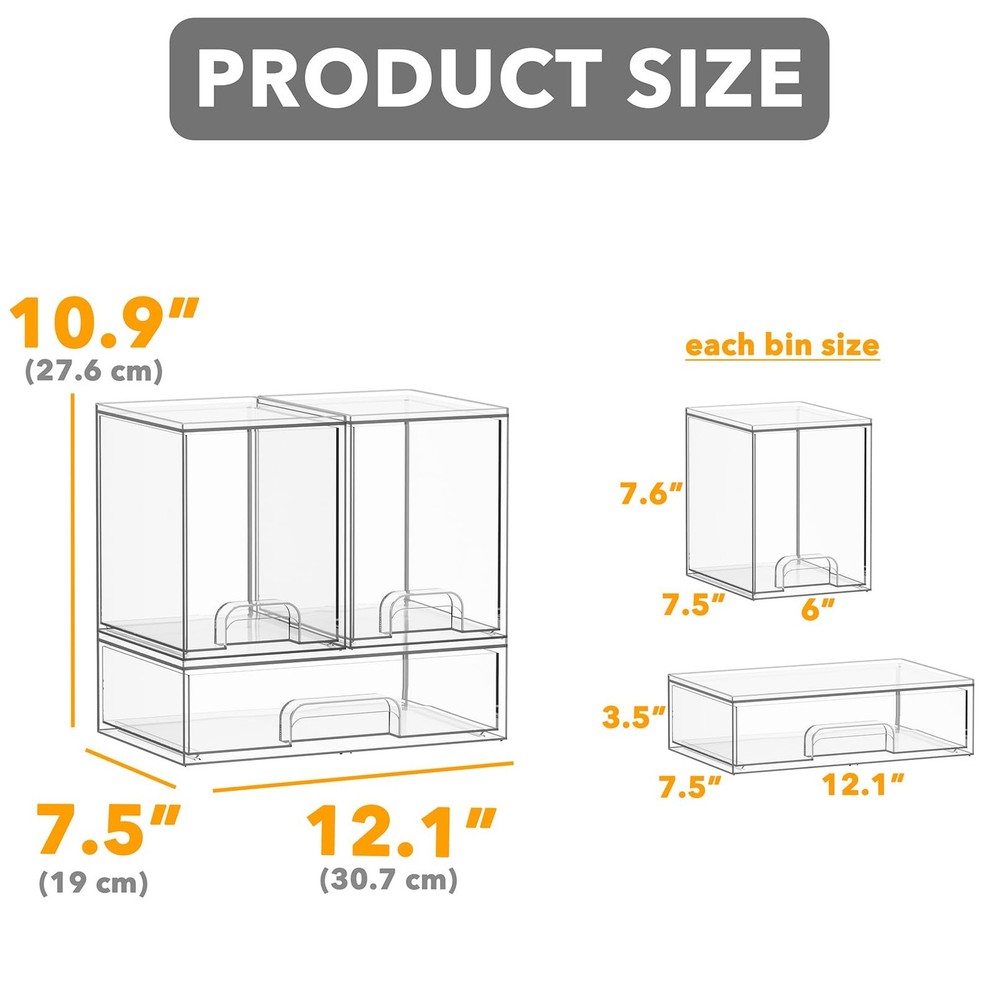 SpaceAid Baby Bottle Storage Organizer 3-Pack - Acrylic, Stackable, Clear