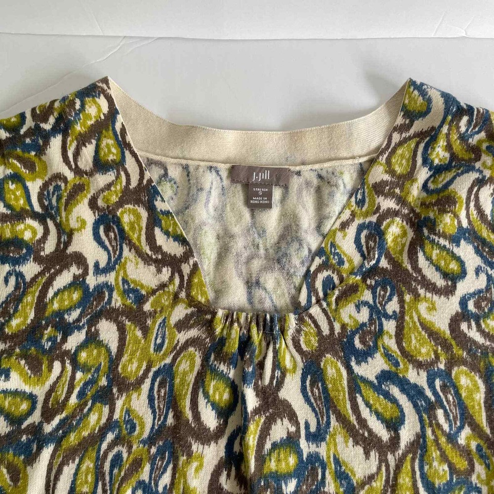 J Jill Stretch Green Patterned Sweater Size Small