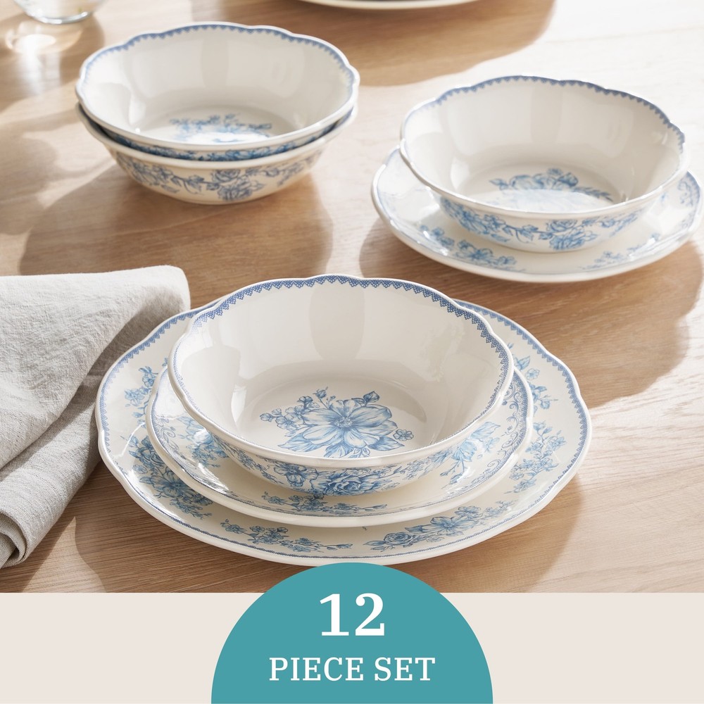 Agatha 12-Piece Stoneware Dinnerware Set Blue