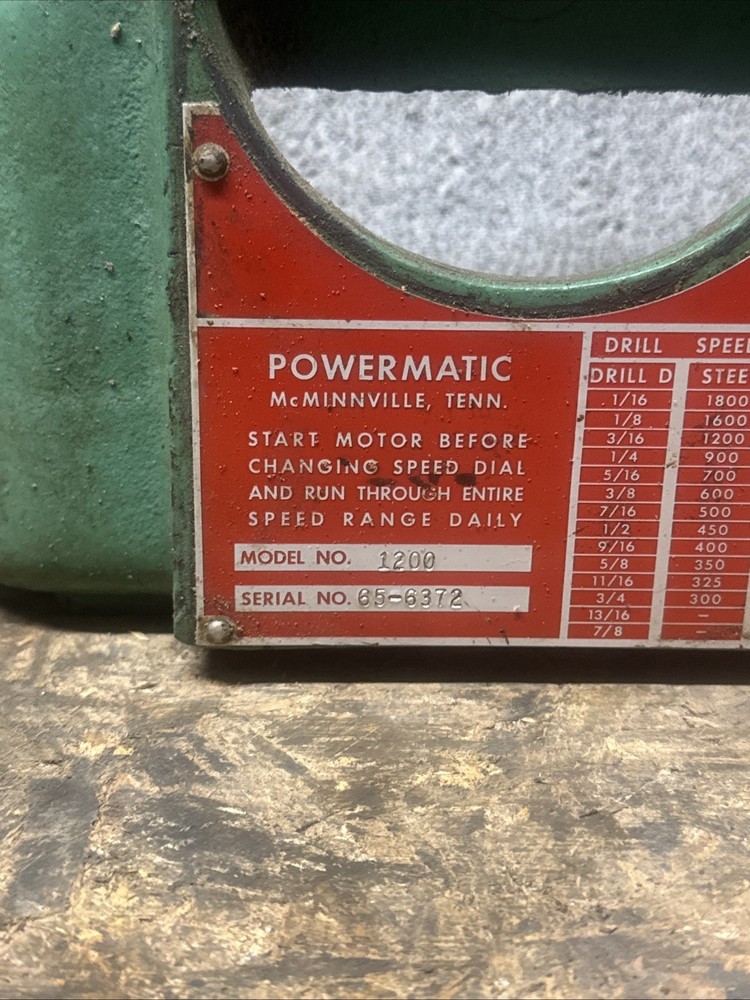 Powermatic 1200 20” Drill Press Variable Speed Control Casting With Badge