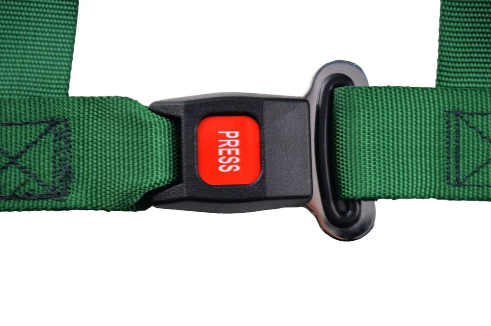 FLOOR MOUNT THREE POINT HARNESS BOLT IN PULL DOWN LAP BELTS DARK GREEN