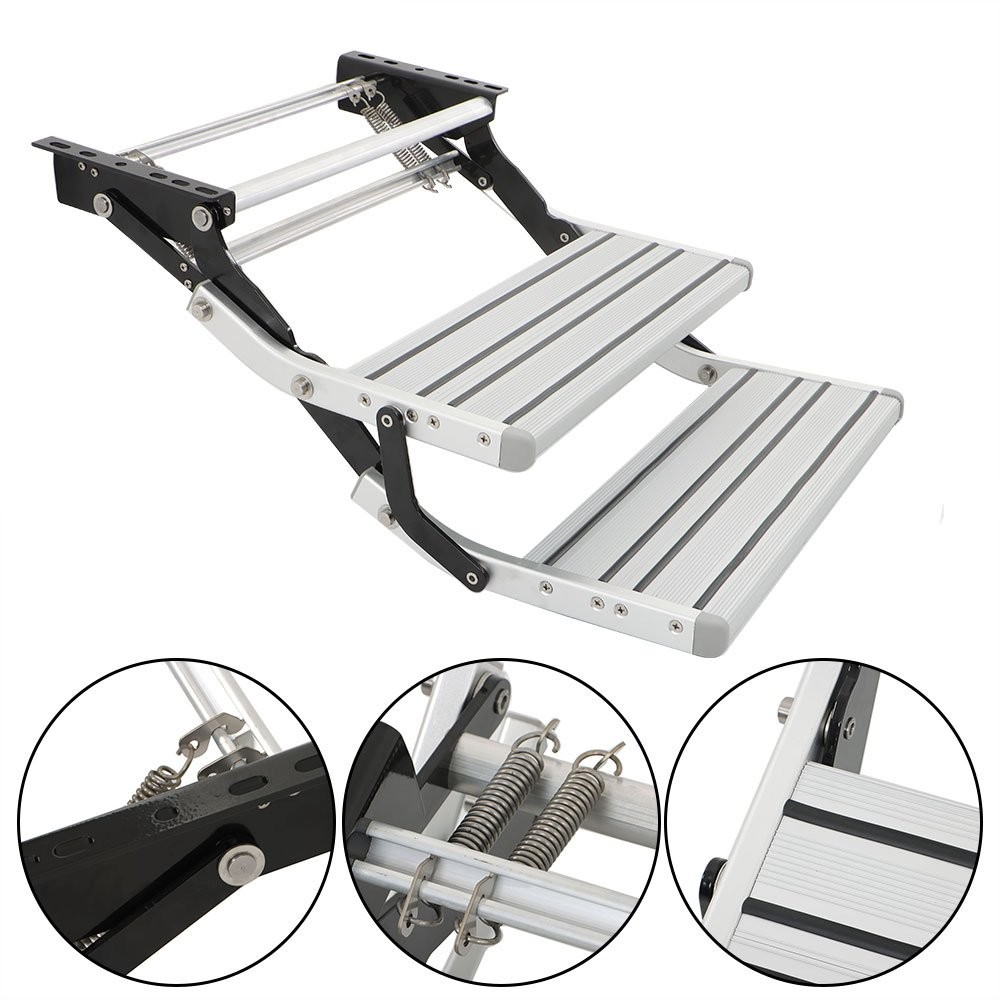 Aluminium Manual Pull Out Retractable 2 Steps RV Camper Platform Steps Stair New