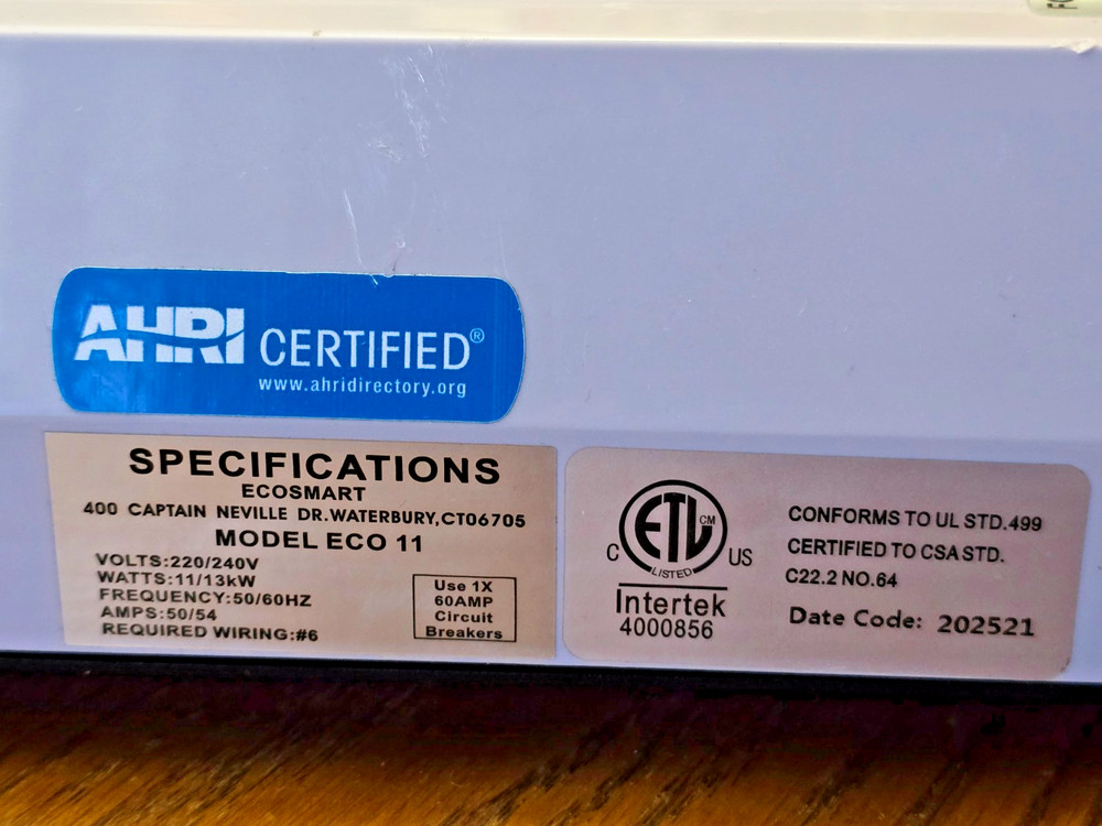 EcoSmart ECO11 240V 11 kW Electric Tankless Water Heater - New / Open Box